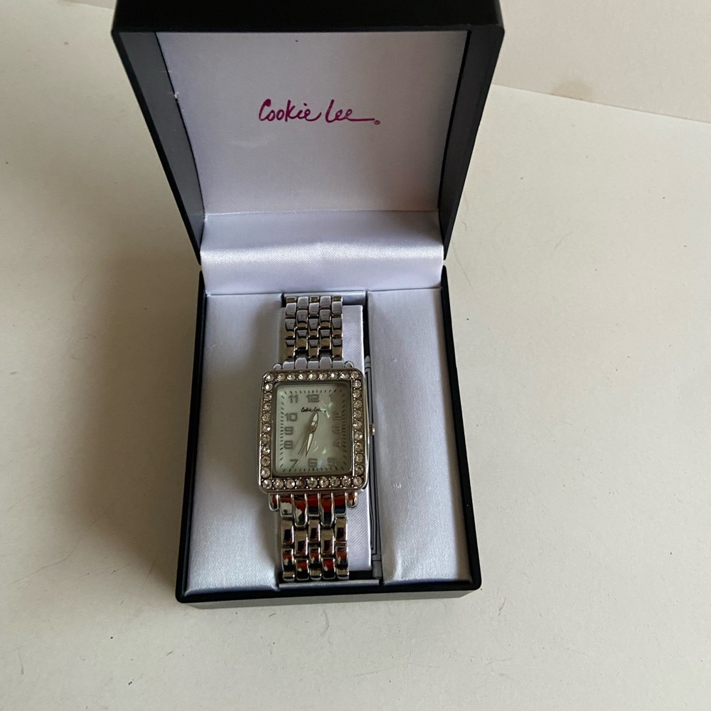 Cookie Lee Silver Bracelet Watch with Crystal Details